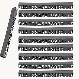 MEISO 10 Pièces Étiquette de Prix Numéro Lettre Prix Cube Affichage, Numéro Réglable Lettre Prix Étiquette Support Bloc Kit pour Comptoir de Magasin Bijoux Montre (Blanc Sur Noir)
