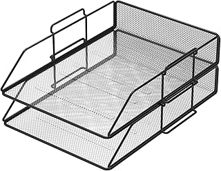 Lot de 2 Corbeilles à courrier en Maille Métallique Format A4 Noir. Organisateur Bureau, Tiroirs de Bureau, Classeurs de Bureau, Accessoires de Bureau, Porte-revues, Trieur de Documents